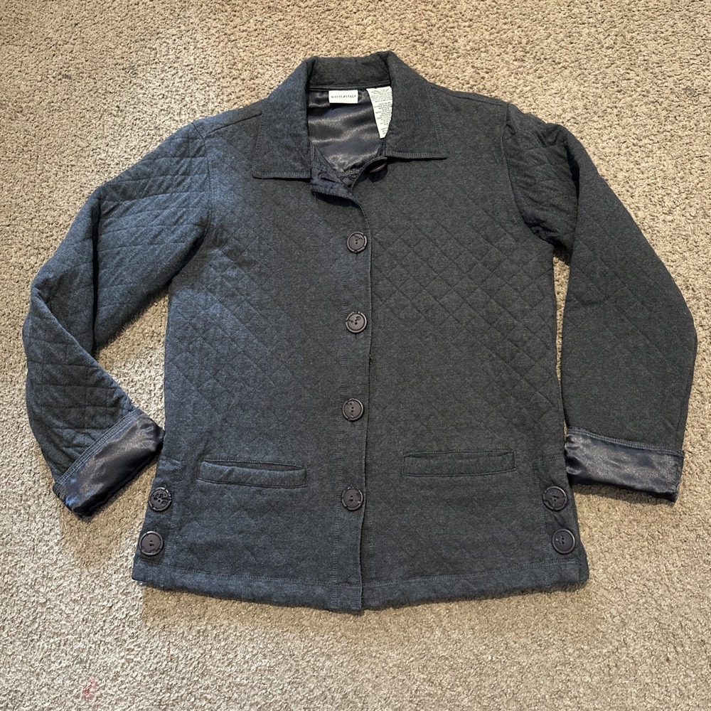 Vintage White Stag Women Quilted Jacket Size S Gray Buttons - Picture 5 of 6